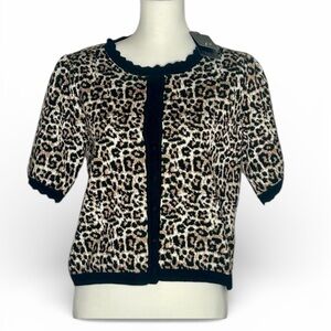 Adrianna Papell NWT Short sleeve leopard Knit Cardigan size med cozy layering